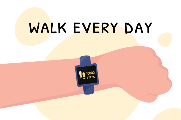 A smartwatch indicating the daily target of 10,000 steps has been reached.