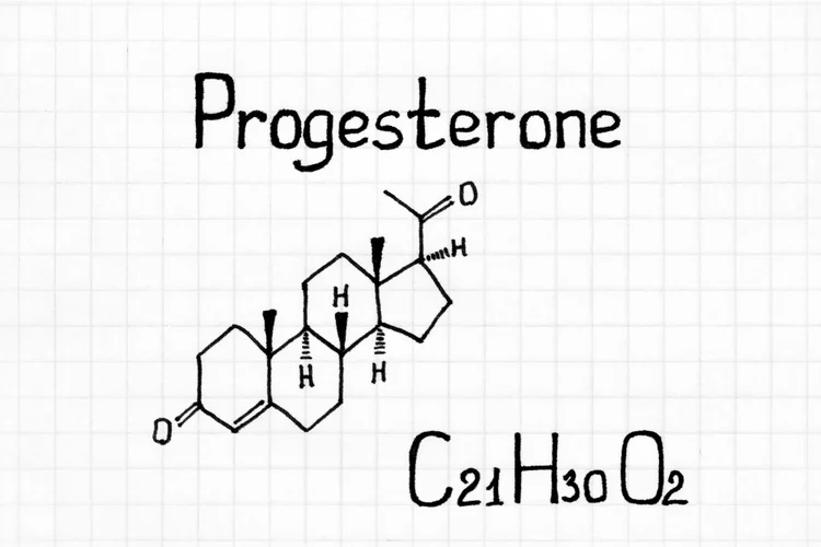 Chemical structure of progesterone to explain how norethisterone works to delay the menstrual cycle.