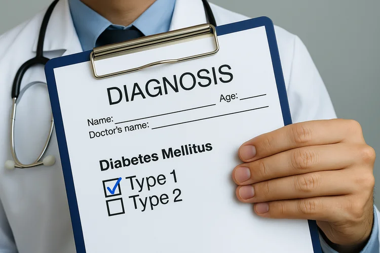 Doctor showing diagnosis form highlighting type 1 diabetes where liraglutide is not a suitable.