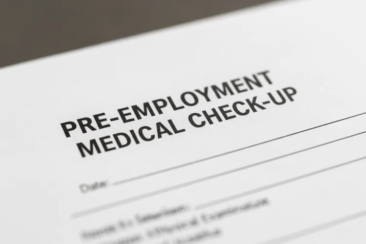 Close-up of pre-employment medical check-up form used for work pass health screening in Singapore.