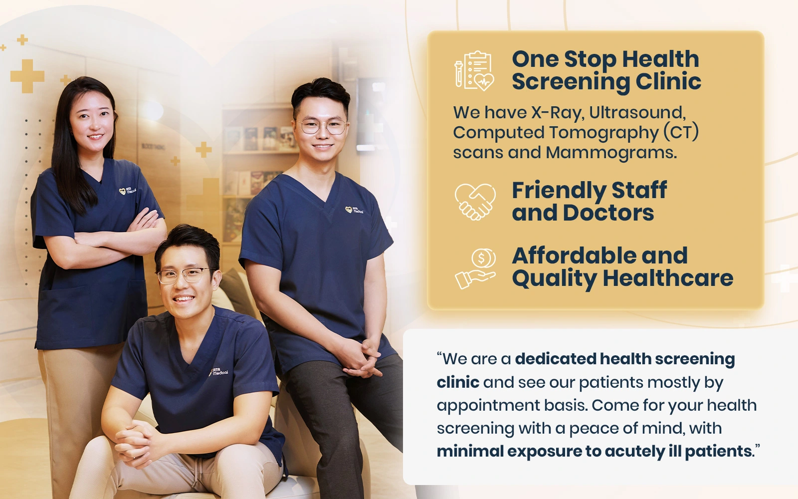 Why Choose Us? We are a one stop health screening clinic with X-Ray, Ultrasound, Computed Tomography (CT) scan and Mammogram facilities.